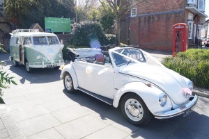 white VW Beetle Hampshire wedding